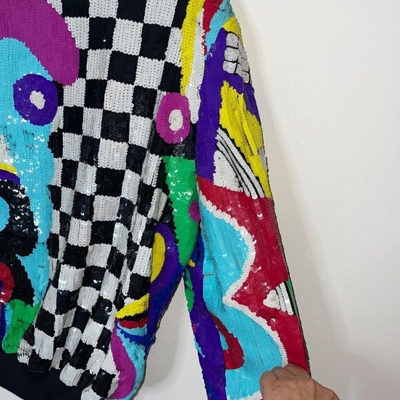 Gantos Vintage 1980s Womens Bomber Jacket Size Small Sequins Abstract Art - Picture 10 of 16